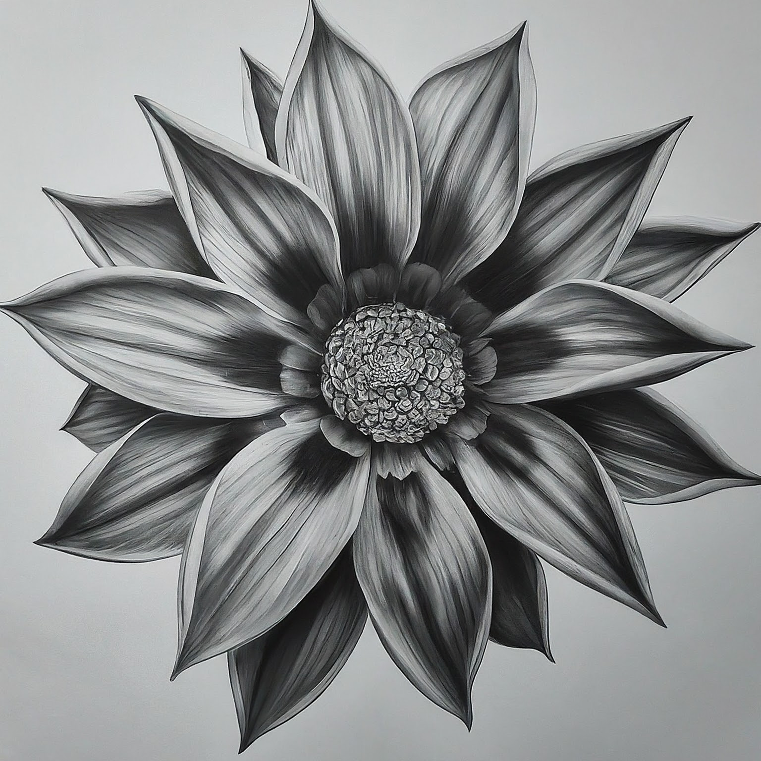 A high contrast pencil drawing. Subject: flower. Also include references to these current events: current global events, technological advances, environmental changes. No background. Hyper-focused composition.