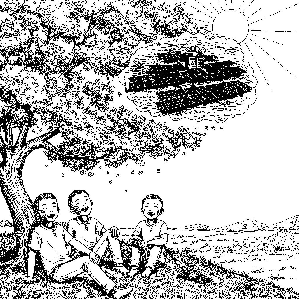 Happy sunny ai boys tree • AI-powered solar energy grids.
