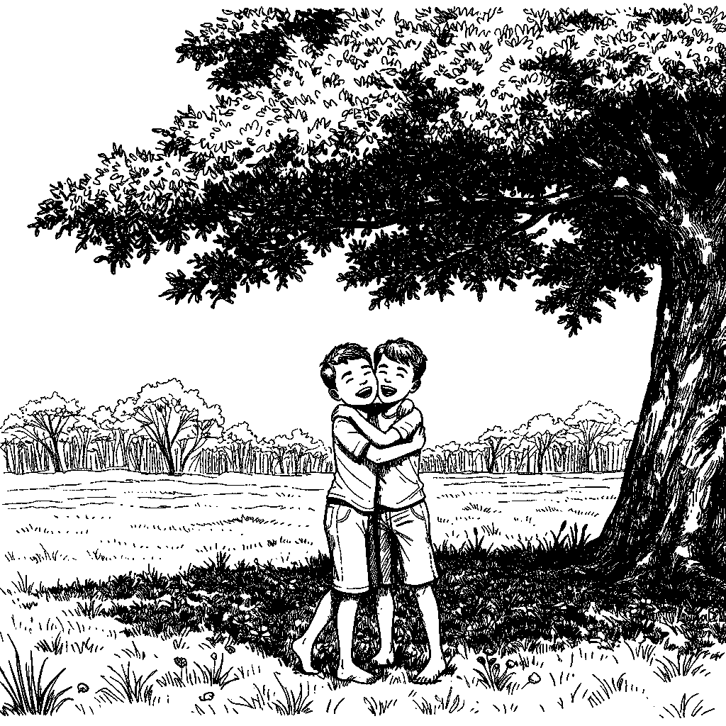 Love happy boys sunny tree • Extreme heat impacting forests.