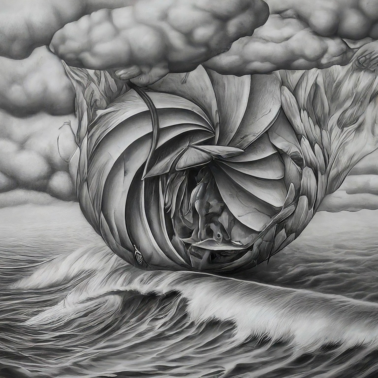 Create a surreal, high contrast pencil drawing that blends these ideas into one unified, imaginative concept: 1. Costa rican national pride 2. where to eat dinner 3. Extreme weather intensified The result should be one wild visual composition where all elements fuse into a single scene or subject. No background. Hyper-focused composition.