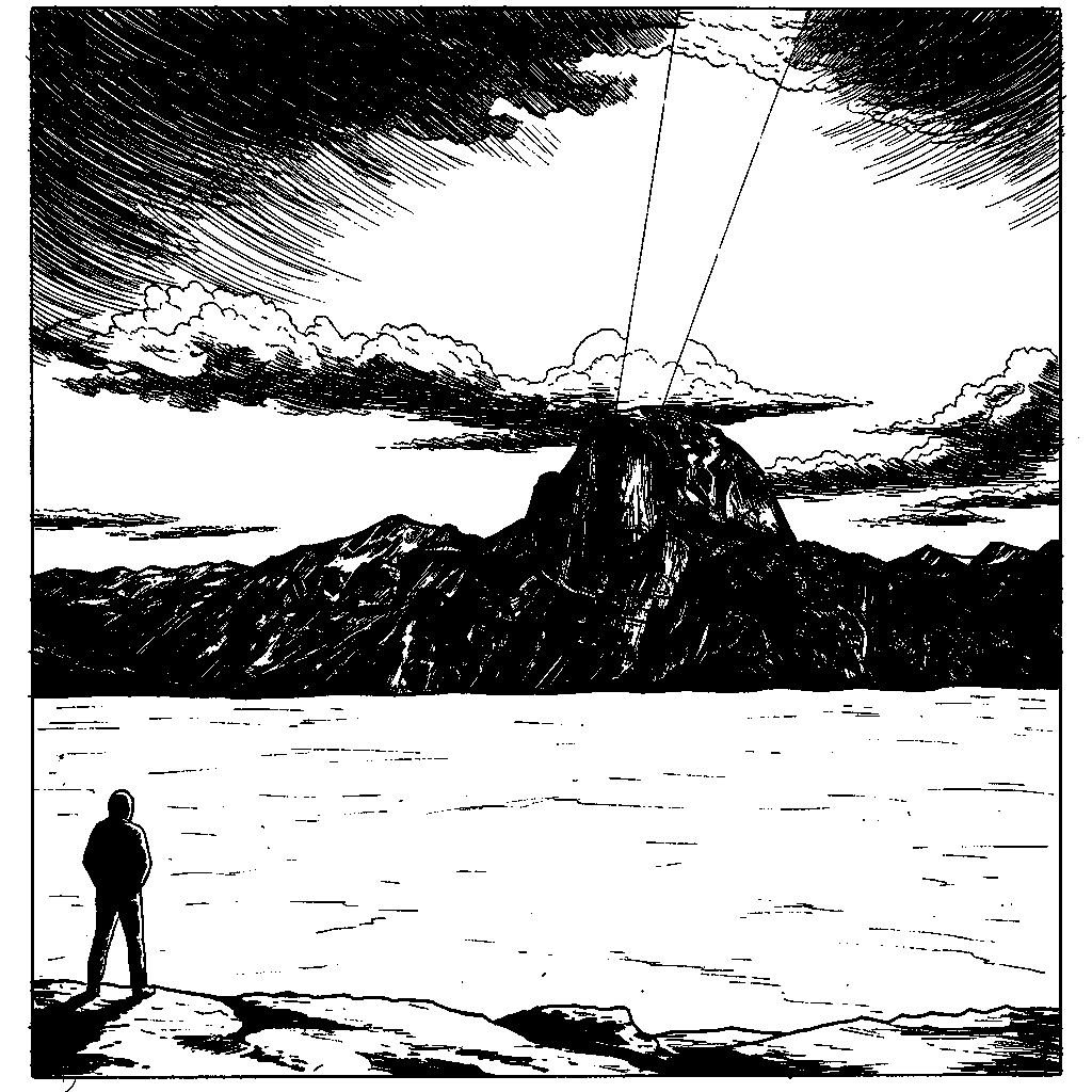 Half dome in Yosemite at sunset with no people • Extreme weather intensifies.