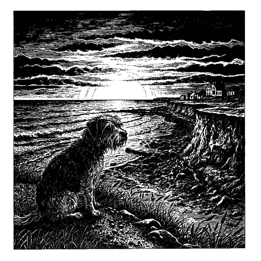 Saymond dog on beach with sunset • Coastal erosion intensifies globally.